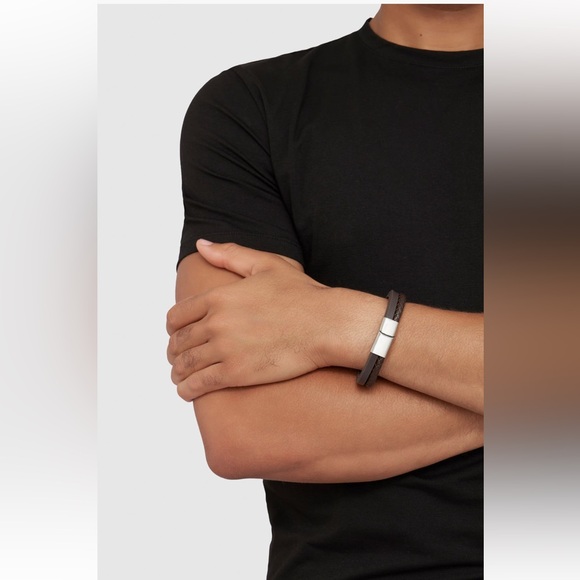 Adornia Leather Braided Combo Bracelet Brown + Silver - Picture 2 of 2